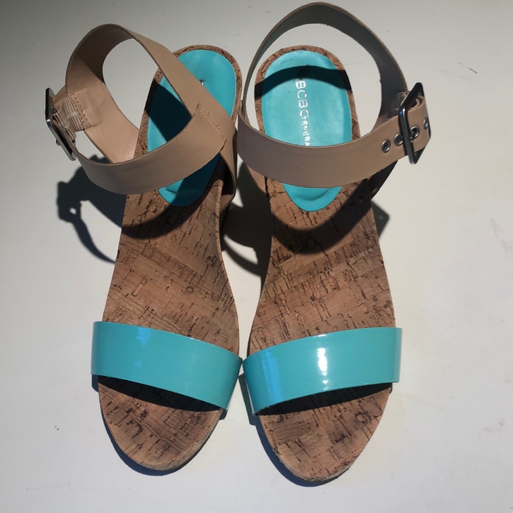 BCBG cork wedges